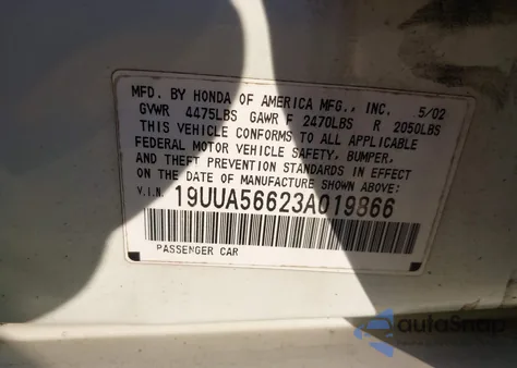 2003 Acura Tl 3.2 z USA, uszkodzony, nr VIN 19UUA56623A019866